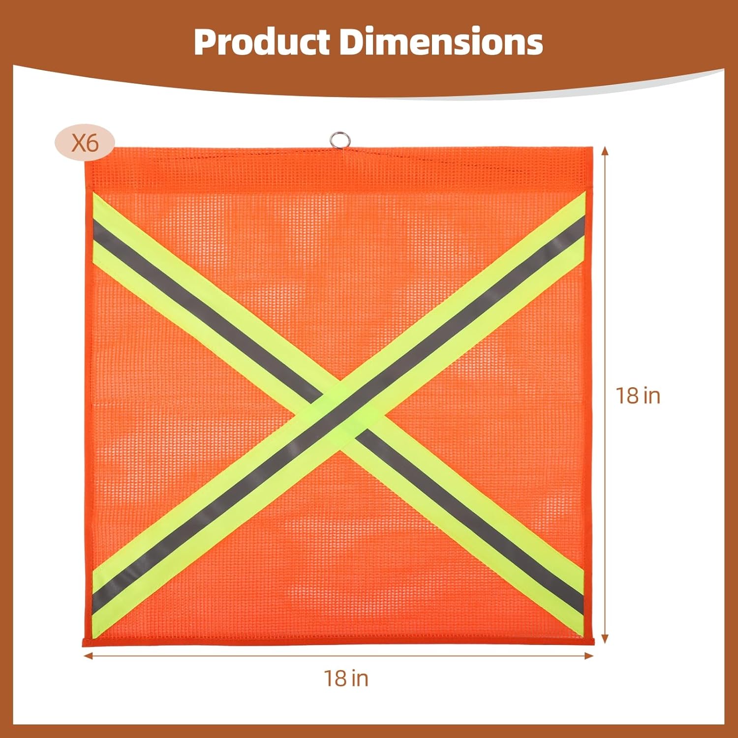 Truck Signal Flag 18 in, 6 Pcs Cross-Reflective Safety Flags, Weatherproof PVC Mesh Orange Warn Flags for Kayak Trailer
