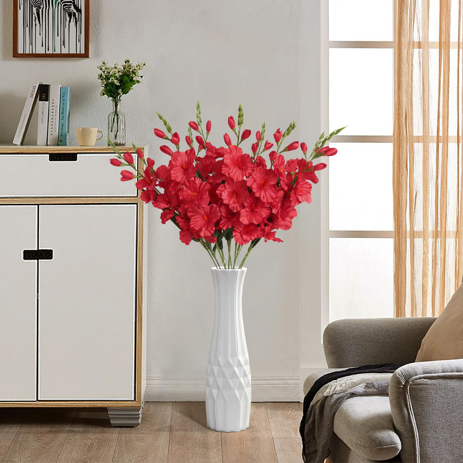 IPOPU Rote Gladiolen, künstliche Blumen, 77 cm langer Stiel, 10 Stück, Gladiolen, Seide, künstliche Blumen für Zuhause, Hochzeit, Büro, Dekoration (rot)