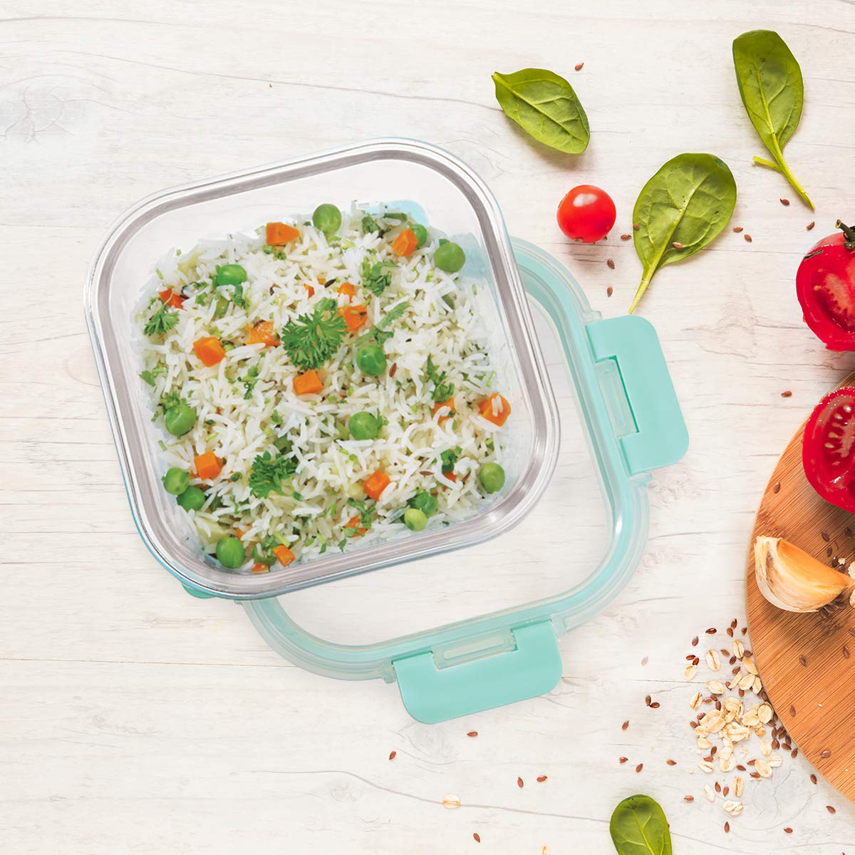 Allo Recipientes de vidrio FoodSafe con tapas con bloqueo sin roturas, recipientes aptos para horno y microondas, recipientes de vidrio de borosilicato alto para preparación de comidas para cocina,