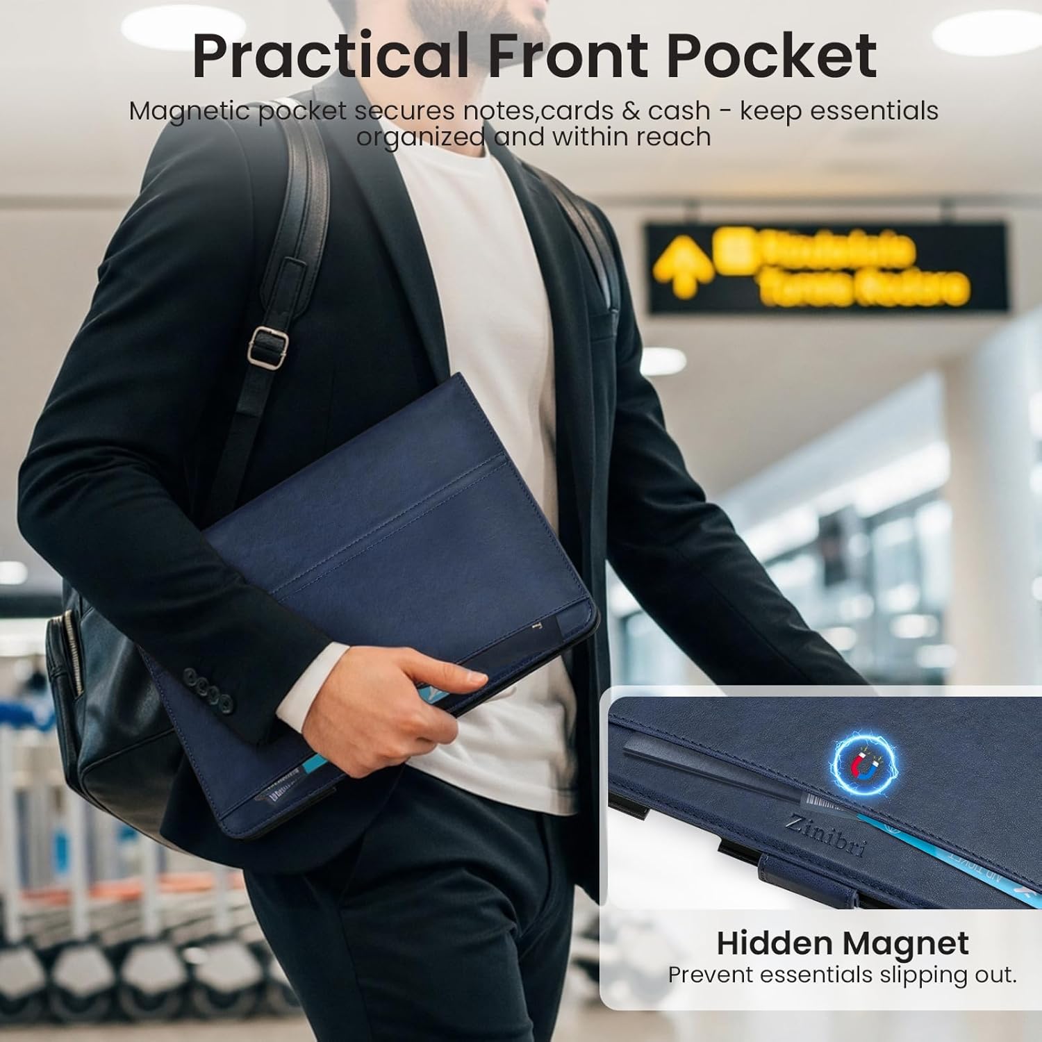 Handcrafted Case for iPad Pro 13 Inch M5 2025/M4 2024 with Pencil Holder & Hand Strap & Pocket,Auto Sleep/Wake,Magnetic Closure,Multi Angles Stand Cover,Protective Folio PU Leather,Dark Blue - Image 6