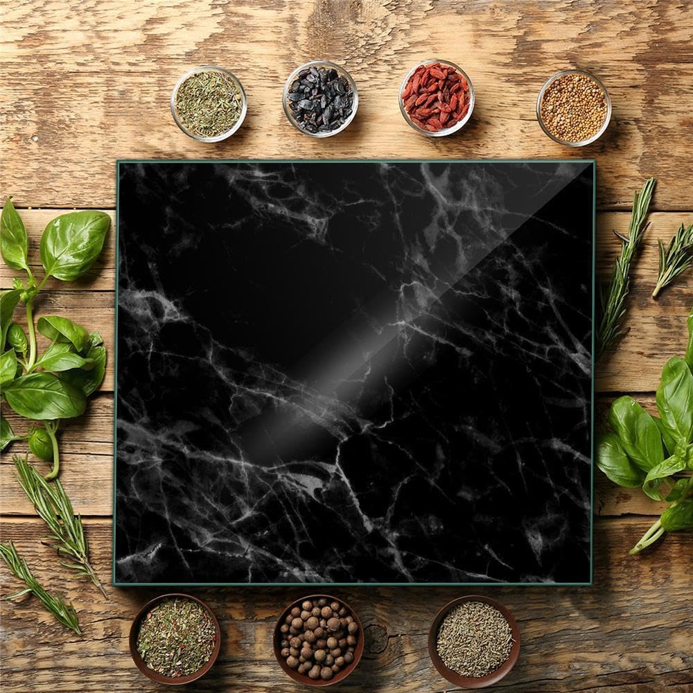 Herdabdeckplatte Abdeckung Ceranfeld Abdeckplatte Schneidebrett 1-Teilig 60x52 Marmor Schwarz- Weiss Spritzschutz Glasplatte Ceranfeldabdeckung Schutz Herdschutz Sicherheitsglas Glasschneidebrett