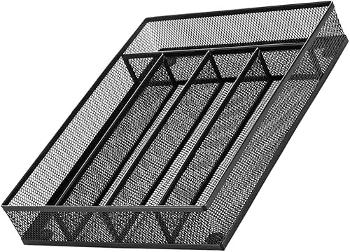 Miniatura 8 de titivate Bandeja de cubiertos de cocina, bandeja de cubiertos para cajón con 5 compartimentos, organizador de cajones de utensilios, soporte de