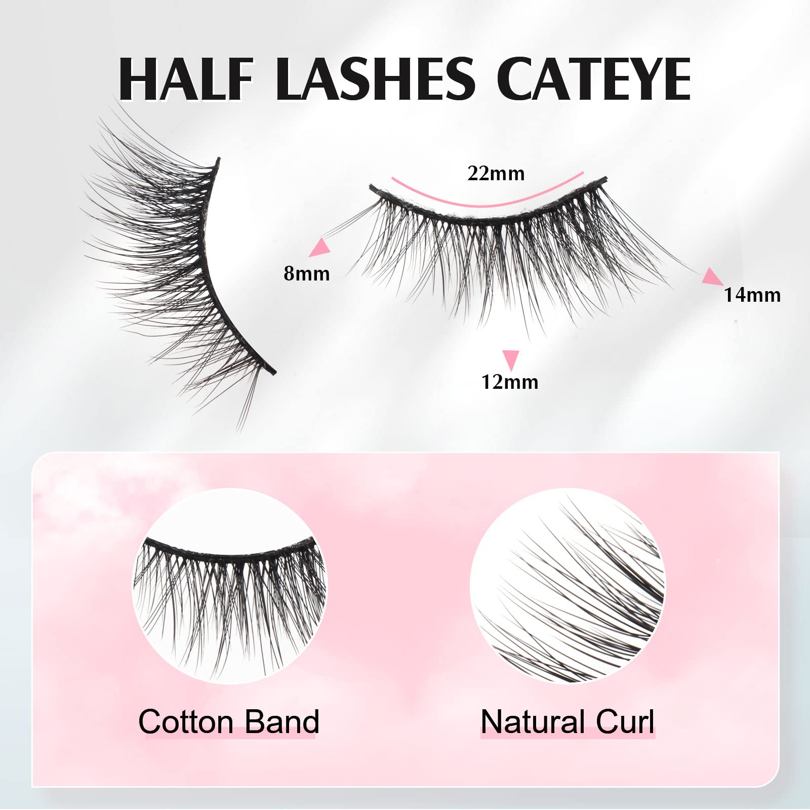 Parriparri Ciglia Finte Naturali 10 Paia Mezze Ciglia Finte Occhio di Gatto Aspetto Naturale Wispy Half Lashes Cat Eye Corner Eyelashes