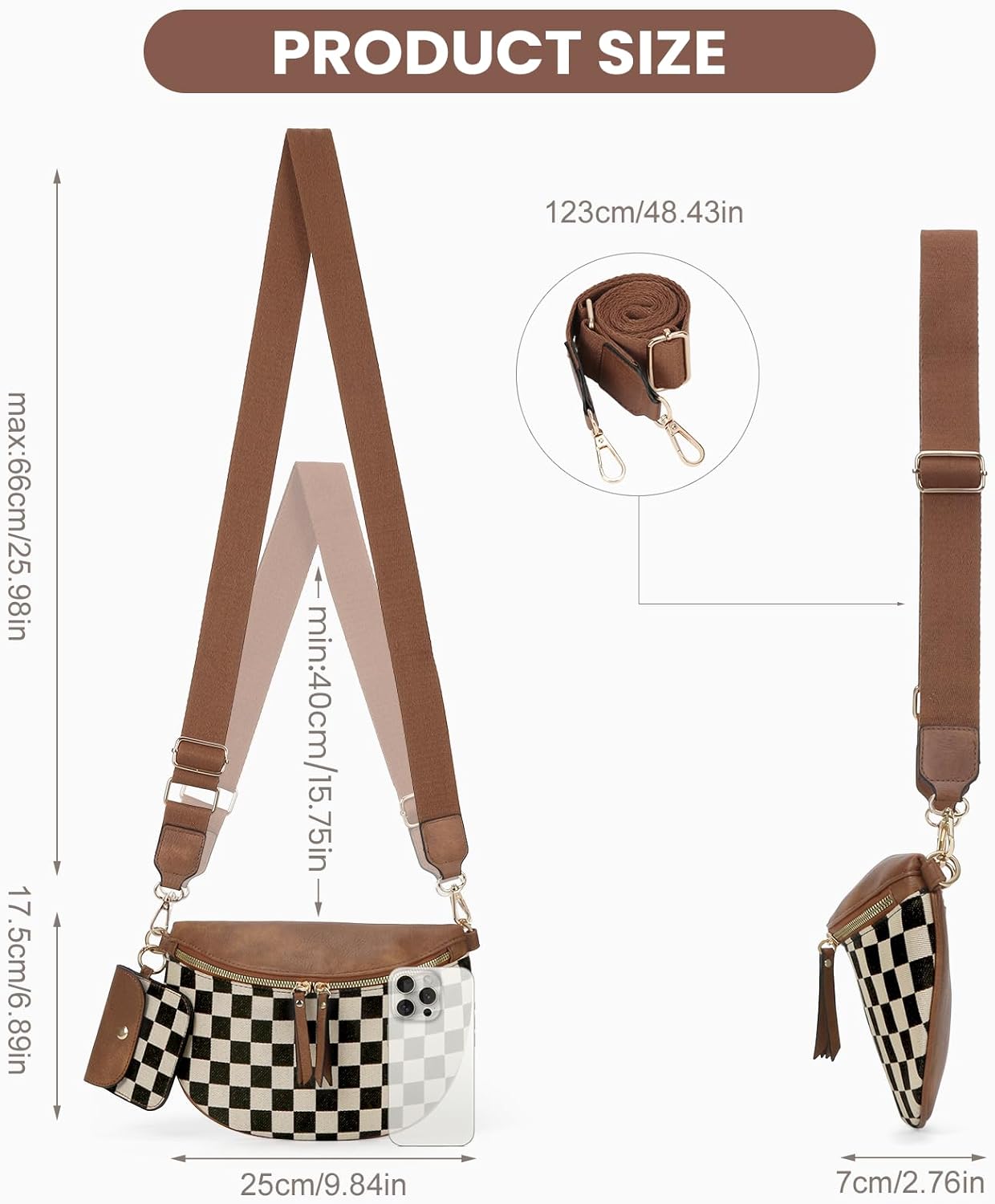 Checkered Crossbody Bag Bum Bags for Women Checkered Purse Plaid Womens Cross Body Purses Checkerboard Fanny Pack - Image 5