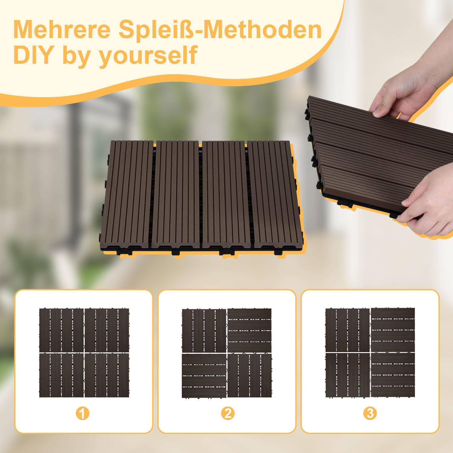 WPC Piastrelle per Terrazze 30x30 cm in caffè, 11 Pezzi (1 m²) con Sistema a Clic, Impermeabili per Balconi e Terrazze, Facili da Posare