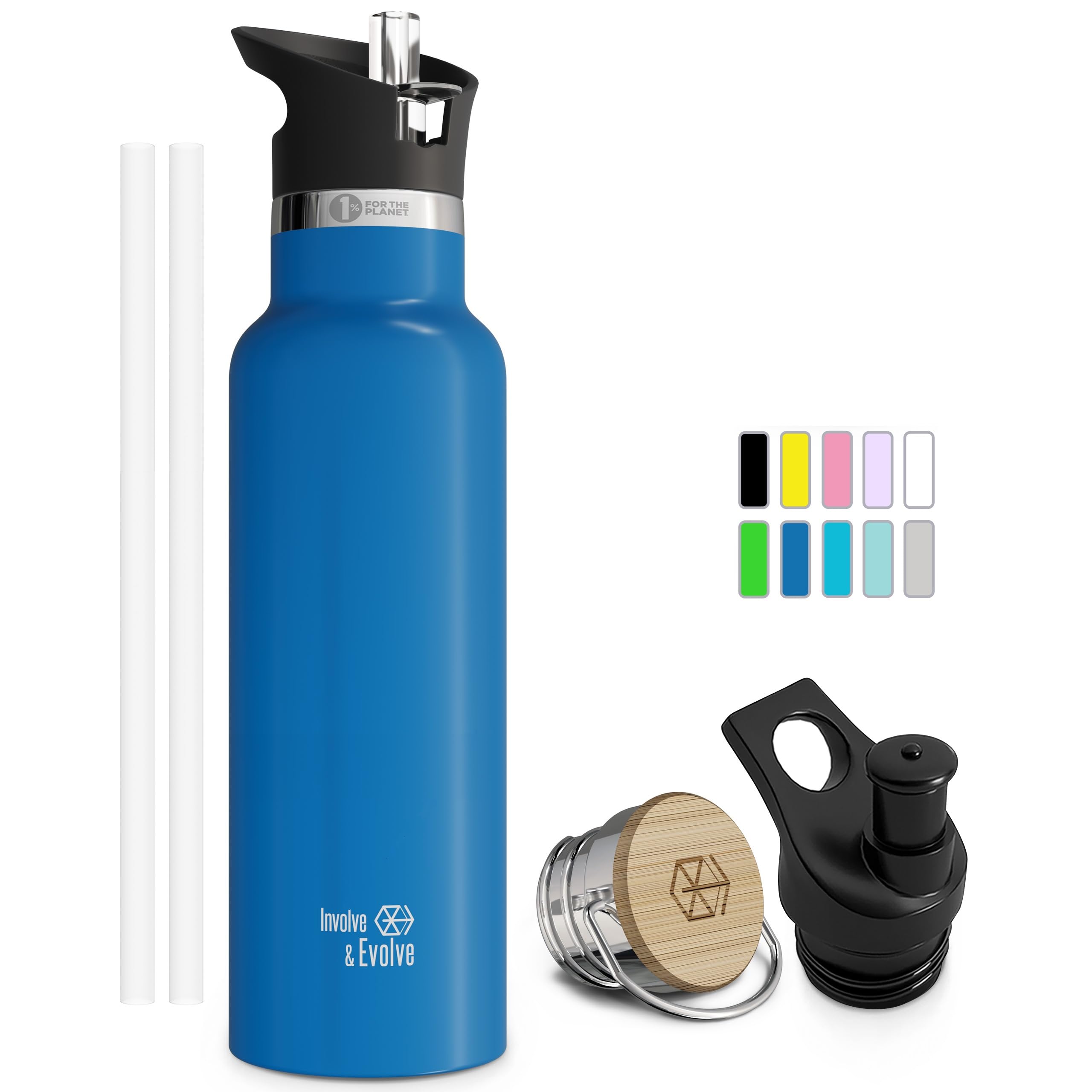 Kids Water Bottle Easy-Sip Straw Lid Leak-Proof Insulated Stainless Steel Thermos Perfect for School & Pickleball 3 Lids BPA-Free Keeps Drinks Cold for 24 Hours