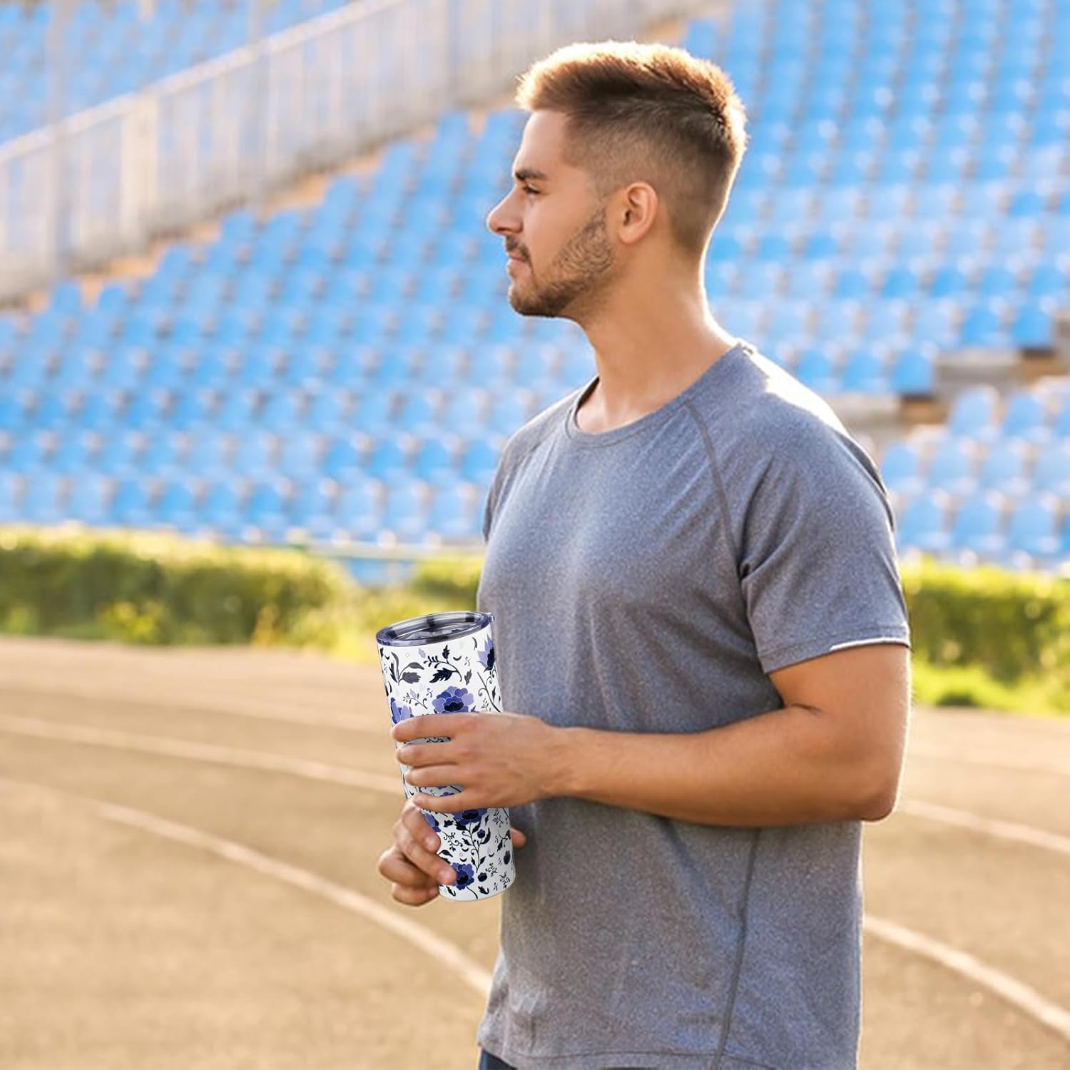 40 oz Tumbler with Lids and Straws Double Wall Insulated Tumbler Cup,Stainless Steel Vacuum Tumbler Powder Coated Travel coffee Mug for Cold and Hot Drinks,Blue and White Porcelain - Image 8