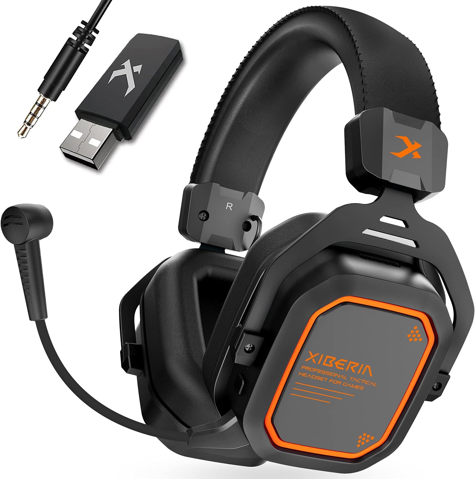 XIBERIA S11 Wireless Gaming Headset 5.8GHz Anti-Interference for PC,PS5,PS4,Noise Cancelling Microphone Over Ear PC Gaming Headphones,Ultra-Low Latency,Orange