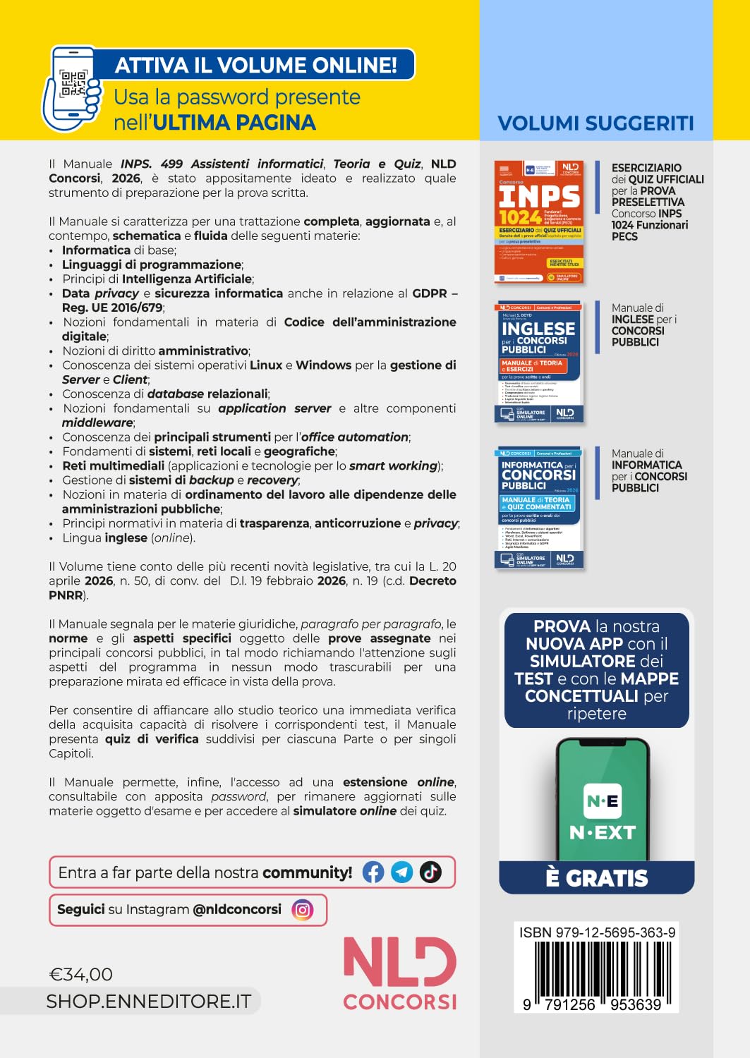 Concorso INPS 499 Assistenti Informatici Manuale di teoria e quiz per la prova scritta Nuova edizione