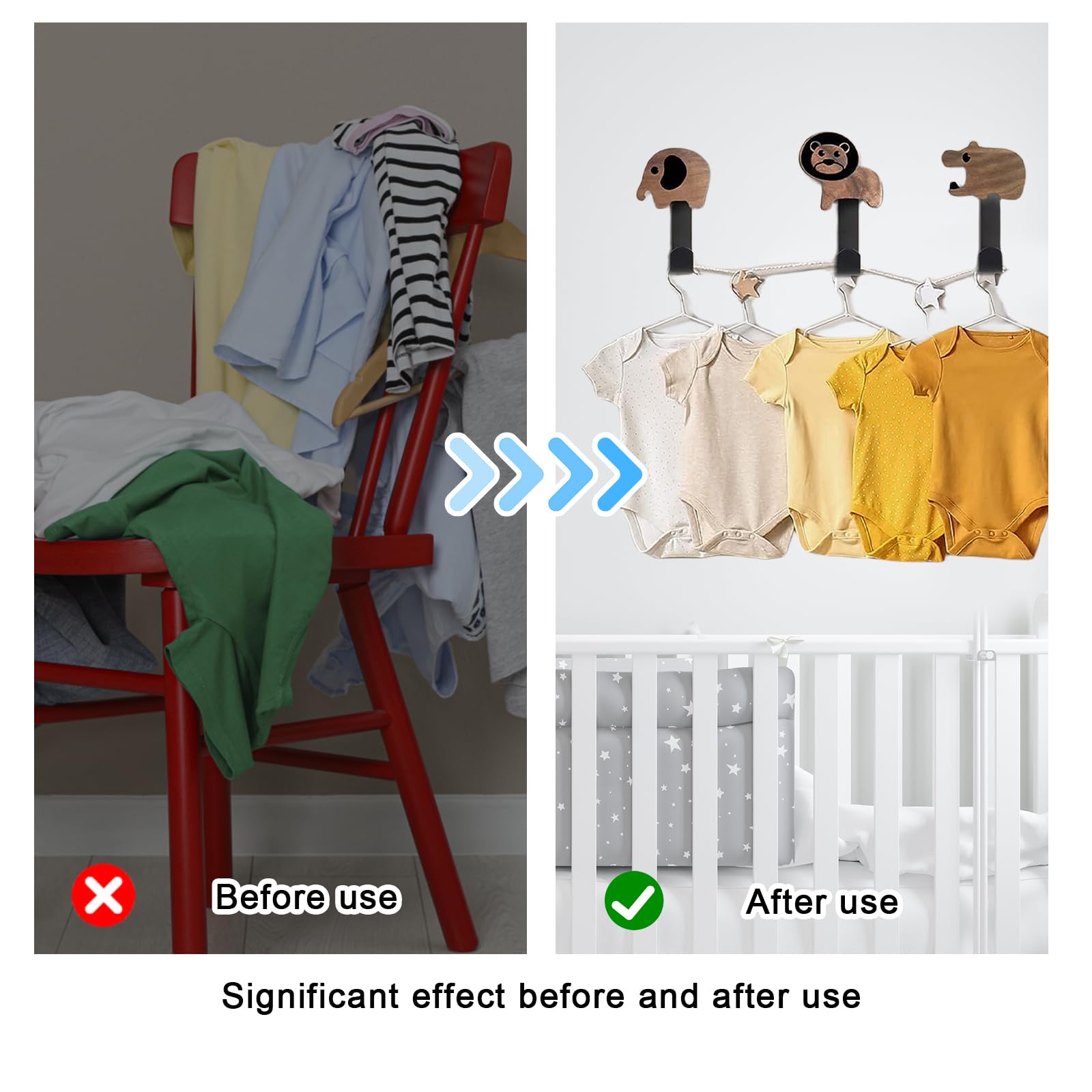 Lot de 5 Crochets à Vêtements en Forme d'Animal : Porte-Manteau pour Enfants en Bois de Noyer, Patère Murale avec Vis pour Chambre à Coucher et Salle de