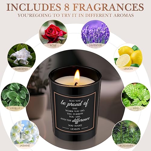 Miniatura 6 de Juego de 8 velas perfumadas de regalo de agradecimiento para empleados y profesores, velas inspiradoras en tarro de cera de soja para empleados,