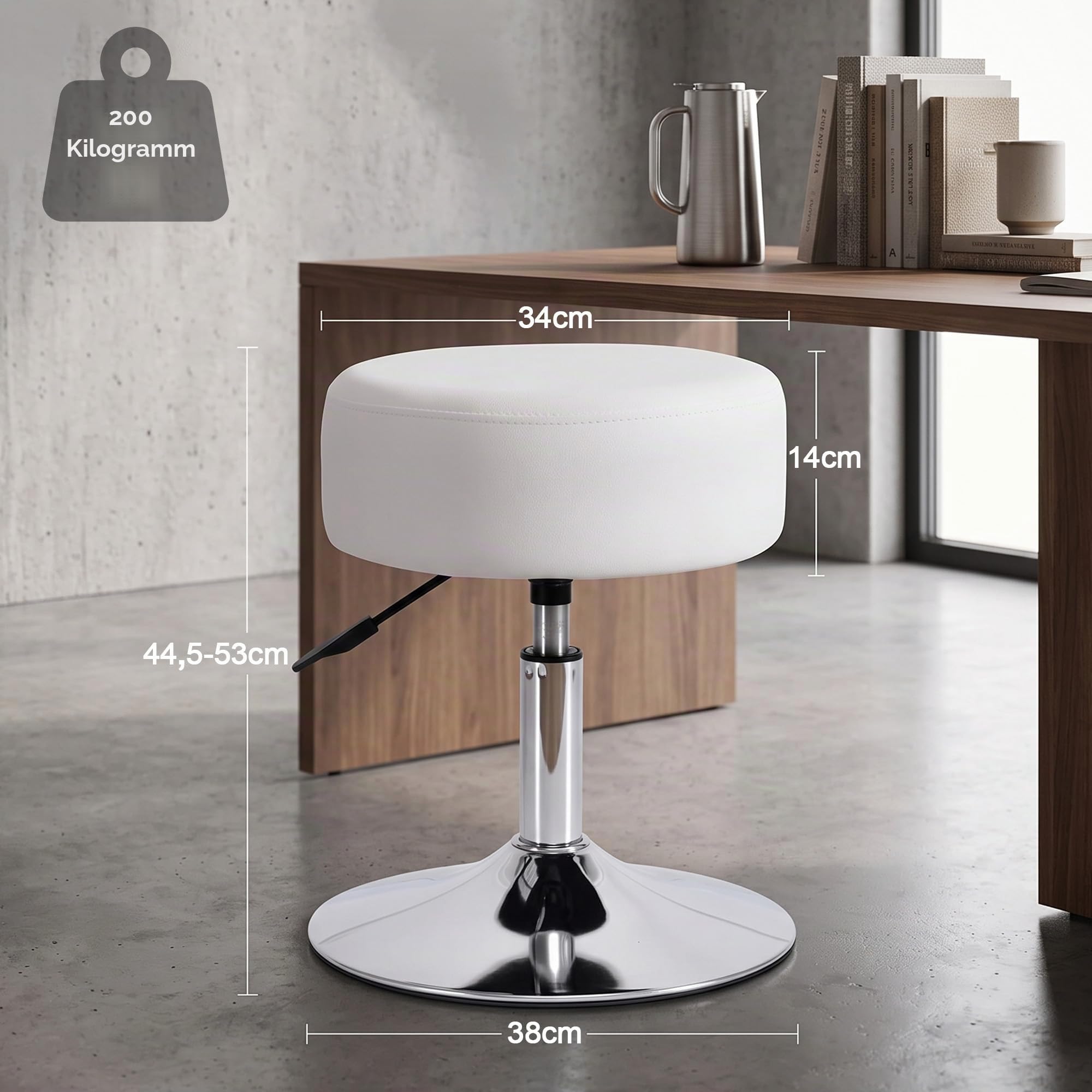 Duhome Drehhocker Höhenverstellbar Barhocker Rund Schminktisch Hocker Weiß Sitzhocker Drehbar Bürohocker für Schlafzimmer Küche