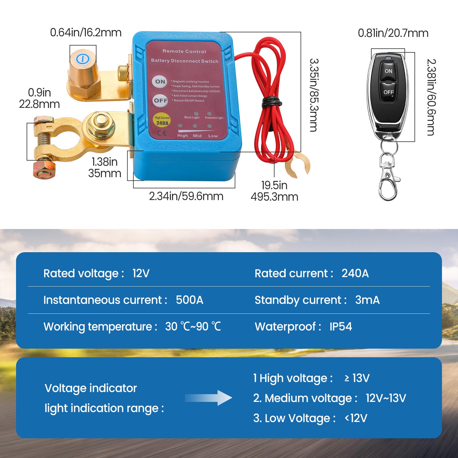 Interruttore Batteria 12 V 240 A Con 2 Telecomandi - Relè Antifurto per Auto, Barca, Camion, Camper (A)