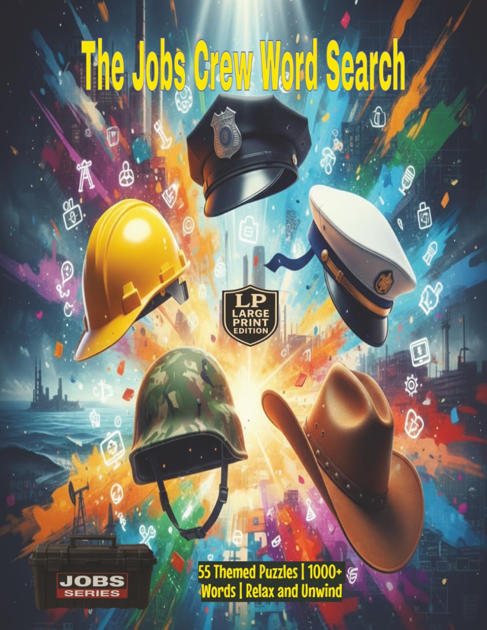 The Jobs Crew Word Search: Large Print Fun! What do a cowboy, construction worker, police officer, soldier, and sailor have in common? 55 Puzzles over 1000+ words with a bonus Disco finale.