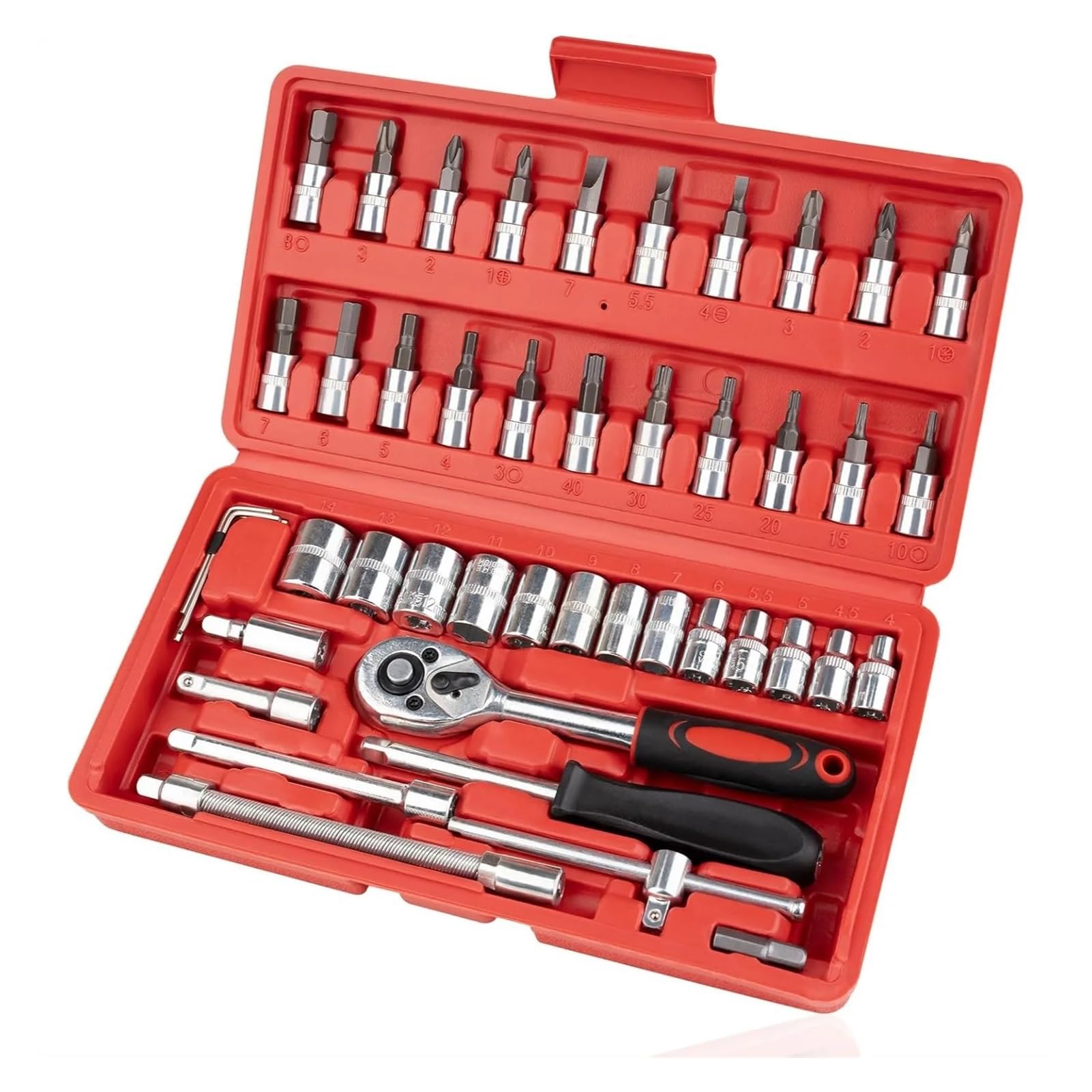 Rynzo Tool Set 46PCS 1/4 Inch Metric Socket Ratchet Wrench Set, Compact Tool Kit for Car Maintenance