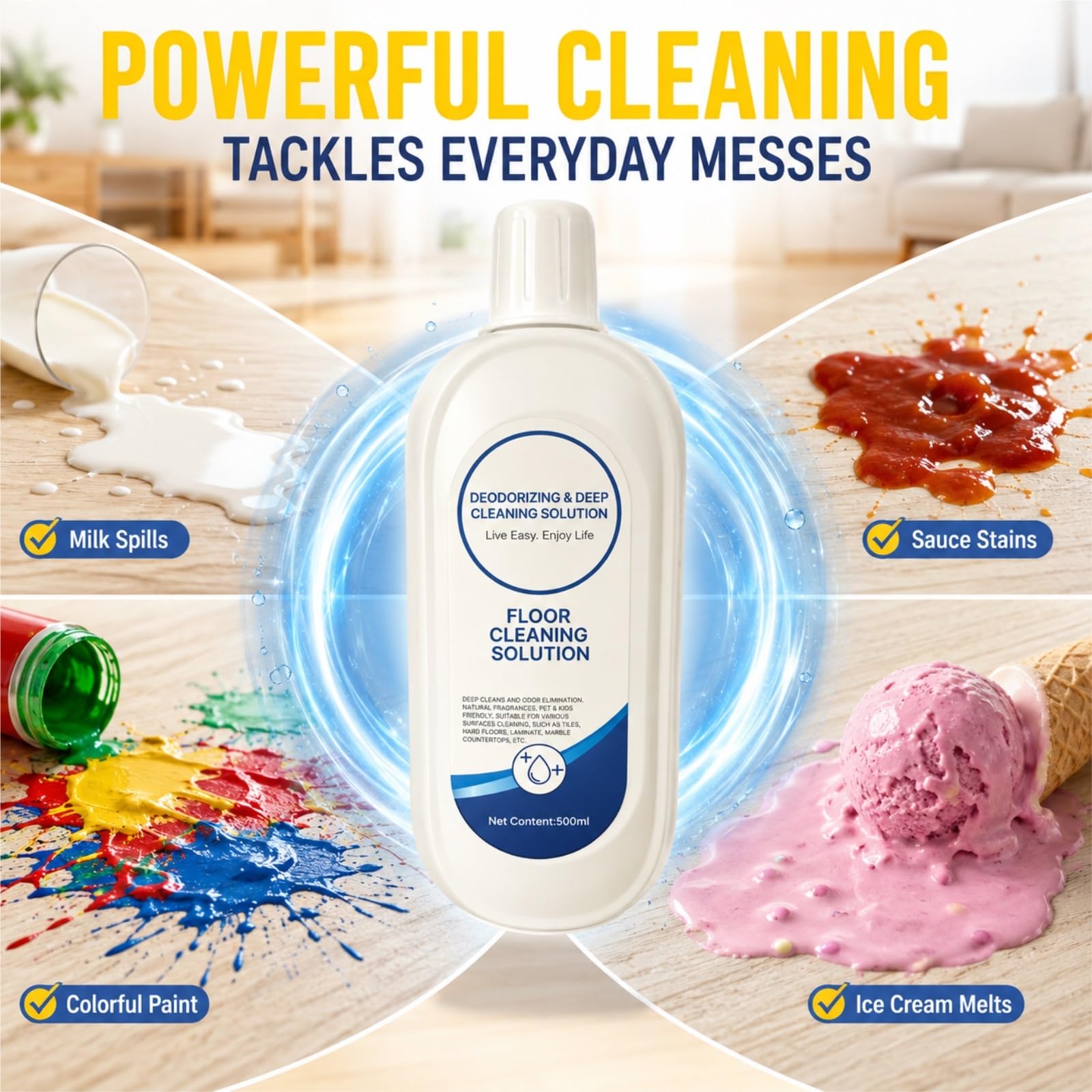 Limpiador for Pisos Duros, 500ML X 5, Desodorizante Profundo, Fórmula Baja Espuma, Compatible con Tineco Robot Trapeador/Aspiradora Seco Mojado