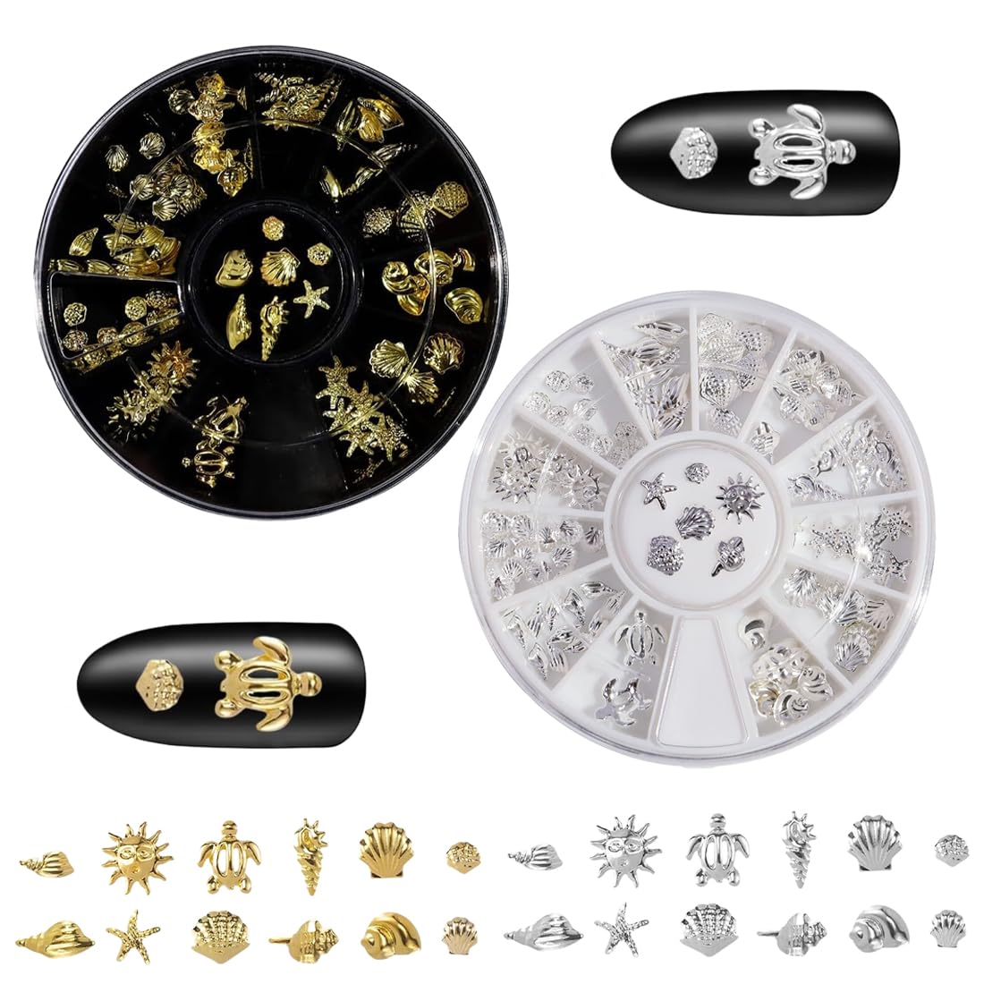 2 Sets Bijoux ongles nail art, Decoration ongle, Decoration ongles nail art, Or + Argent