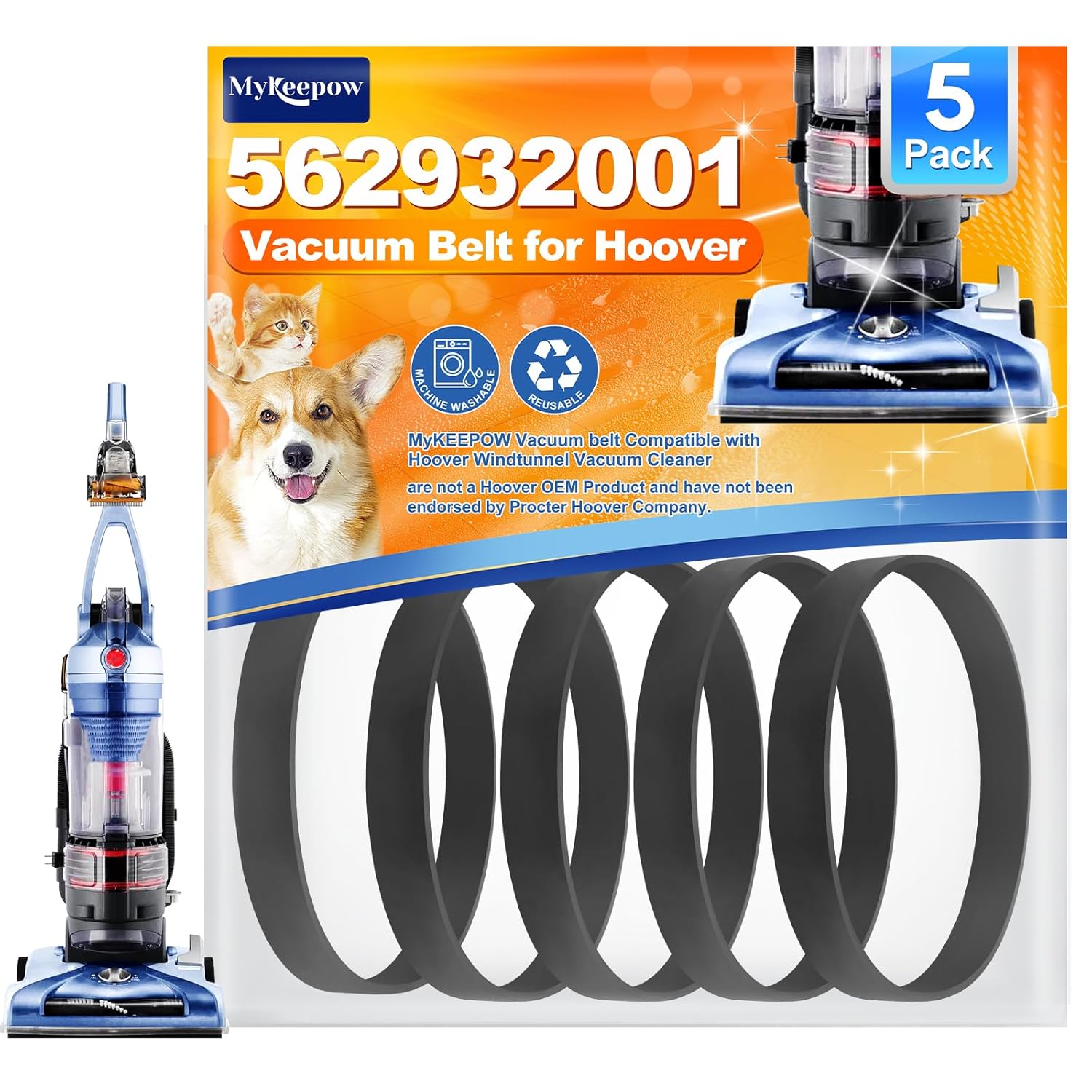 562932001 Vacuum Belt for Hoover Windtunnel Vacuum Cleaner, Part #562932001/38528-033/Ah20080, 5Pack 562932001 Vacuum Belt for Hoover Windtunnel Vacuum Cleaner, Part #562932001/38528-033/Ah20080, 5Pack