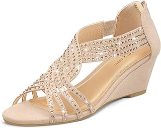 Women's Diana Low Wedge Sandals Sparkly Rhinestone Open Toe Fashion Dres...