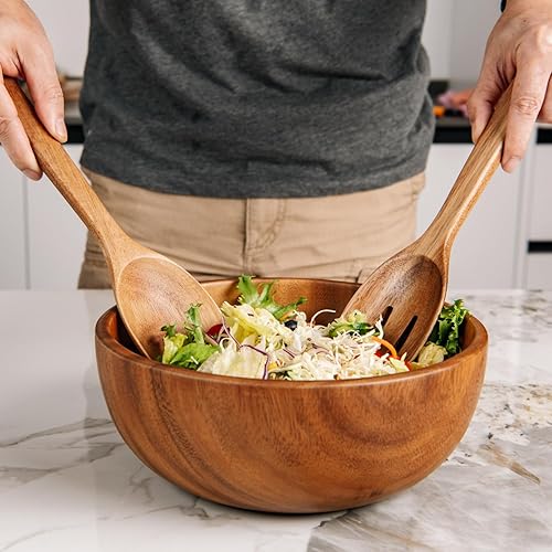 Miniatura 4 de Naturoom Servidores de ensalada de madera de acacia, utensilios de madera de 10 pulgadas para cocinar y cocina, juego de 2