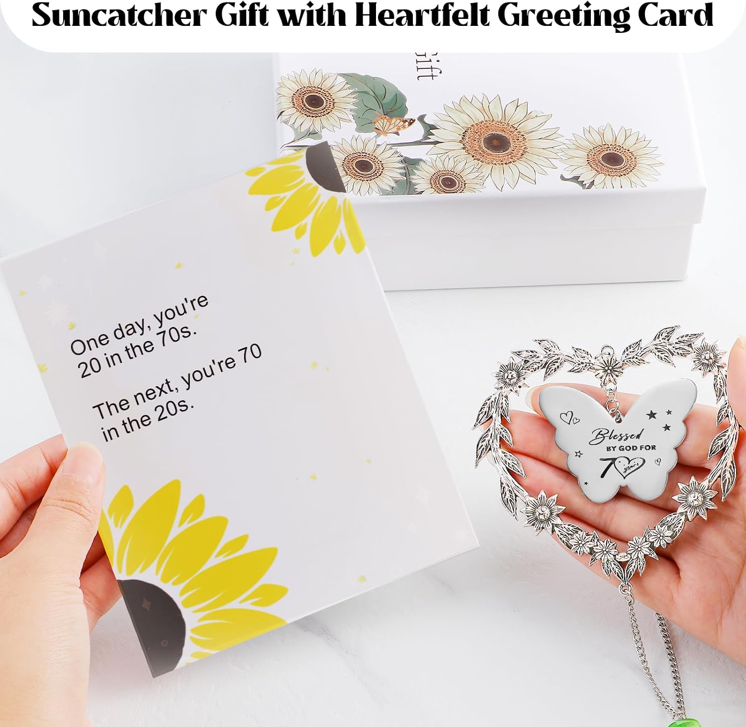 70th Birthday Gifts for Women, Happy 70th Birthday Suncatcher for Her, Thoughtful 70 Bday Crystal Ornament for Wife, Mom, Grandma, Sister, Turning 70 Year Old Rainbow Marker