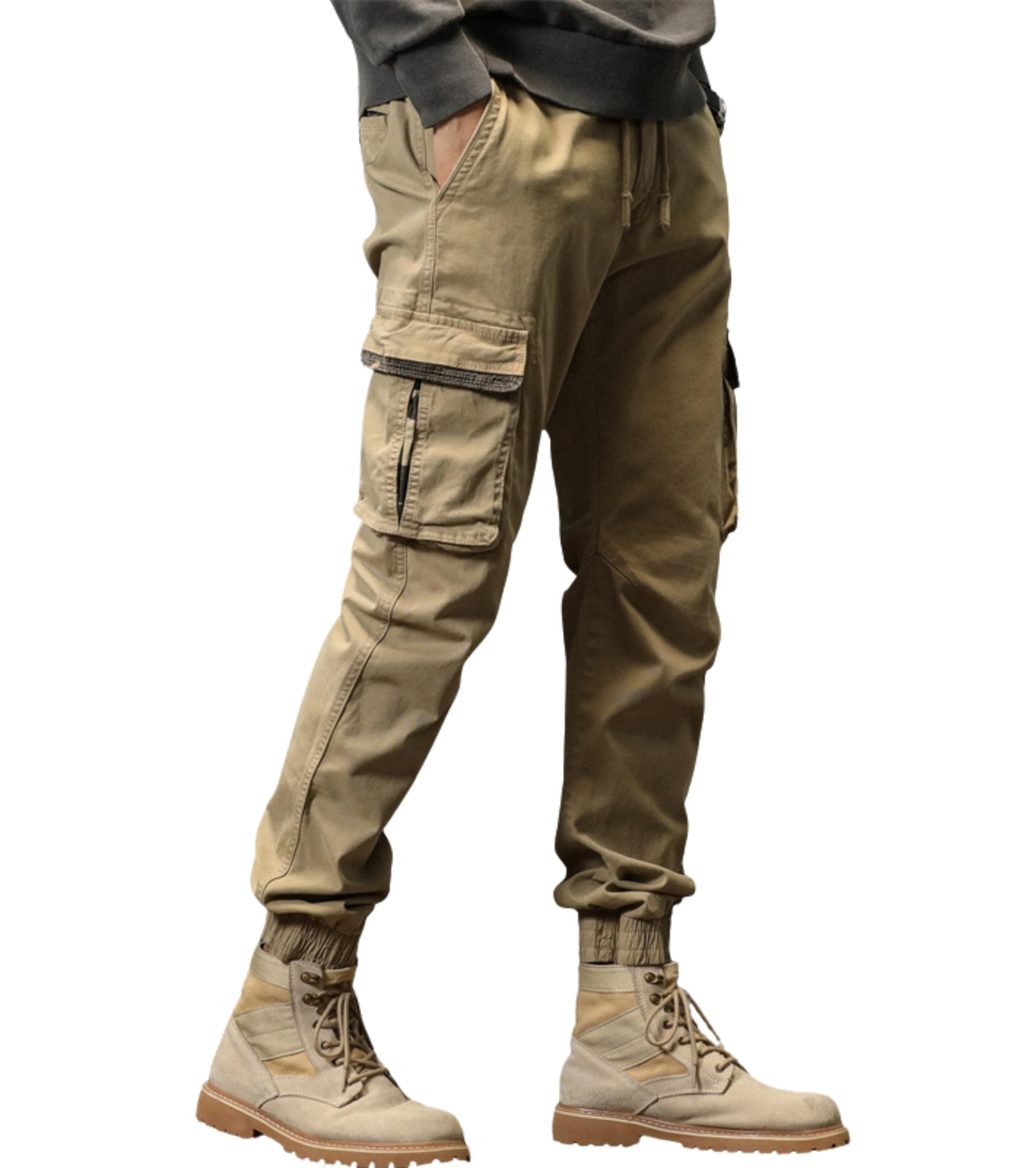 l'monte Imported Men's Slim Fit Casual Cotton Cargo Joggers Track Pants with Expandable Elastic Waist-picture-35