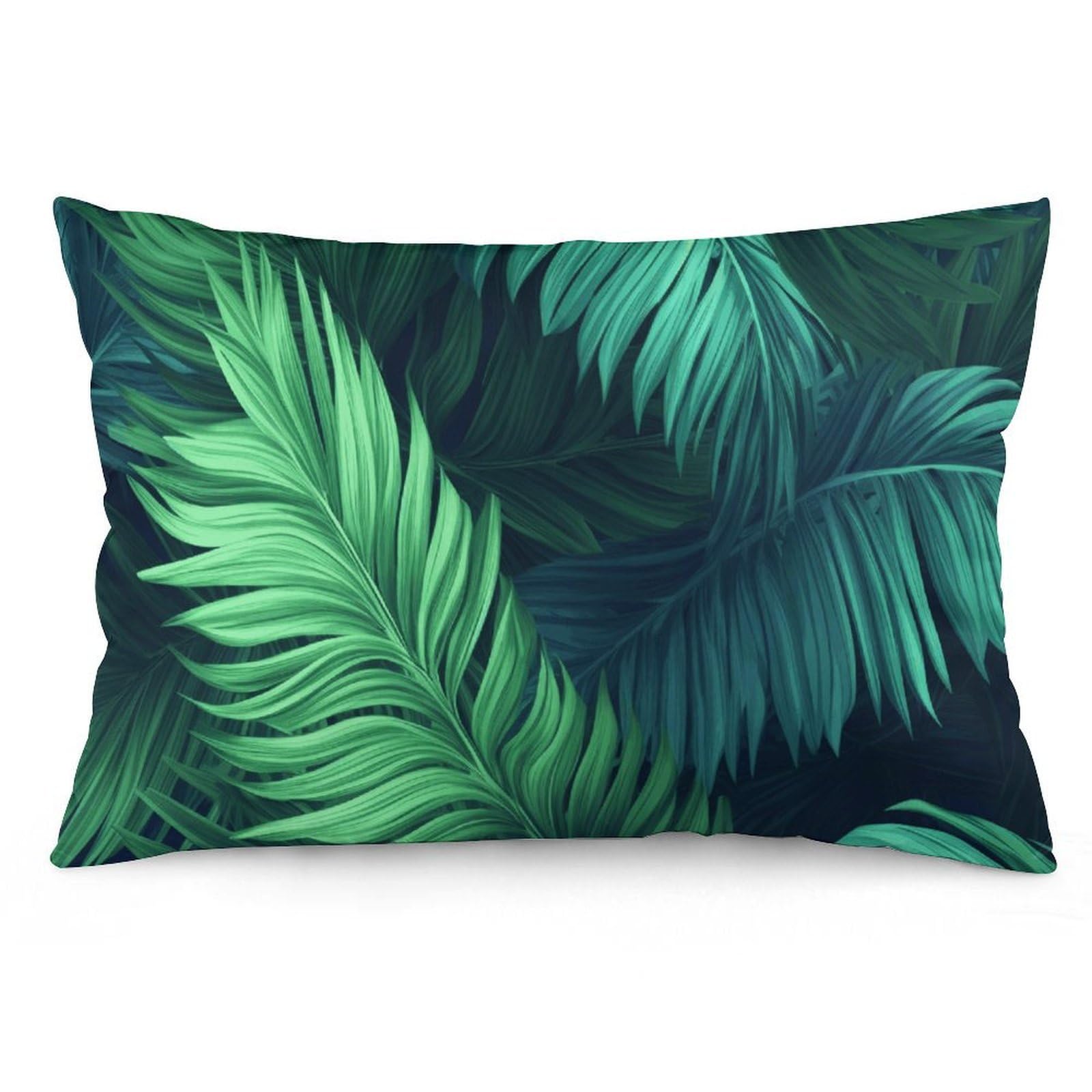 Velvet Pillowcases Standard Size 12 "x20, Ultra Soft Breathable Pillow Cases for Bed, Luxury Cozy Fuzzy Pillow Shams, Lumbar Pillow Cover, Tropical Palm Leaves Cushion Case Home Decor