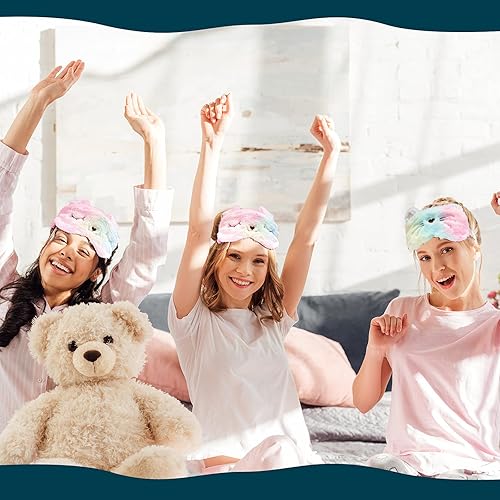 Miniatura 6 de SATINIOR Máscara de sueño de unicornio de 6 unidades, máscara de ojos de arcoíris, cubierta de ojos de conejo, cubierta de ojos de gato, cubierta