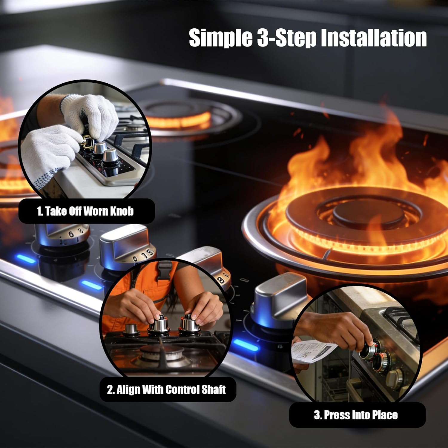 4 Pcs WPW10437088 W10437088 Range Surface Burner Control Knob Compatible with Whirlpool Ranges Knobs, Replace W10437088 3020323 PS11754724