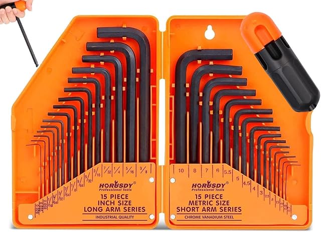 HORUSDY 30-Piece Allen Key Set, Allen Wrench Set, Hex Key Set Inch/Metric MM(0.7mm-10mm) SAE(0.028"-3/8)