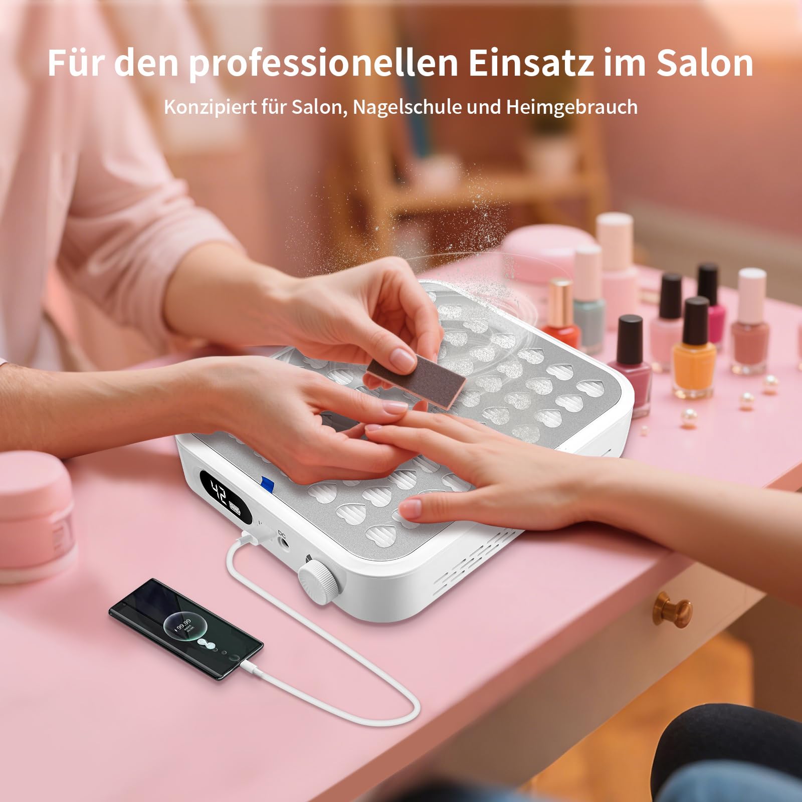 Kabellose Staubabsaugung für Nägel, 56W Nagelstaubsauger Akku mit 2 Filters,Nagelstaubreiniger für Acryl- und Gelnägel, Salon und Zuhause mit 1 Bürste