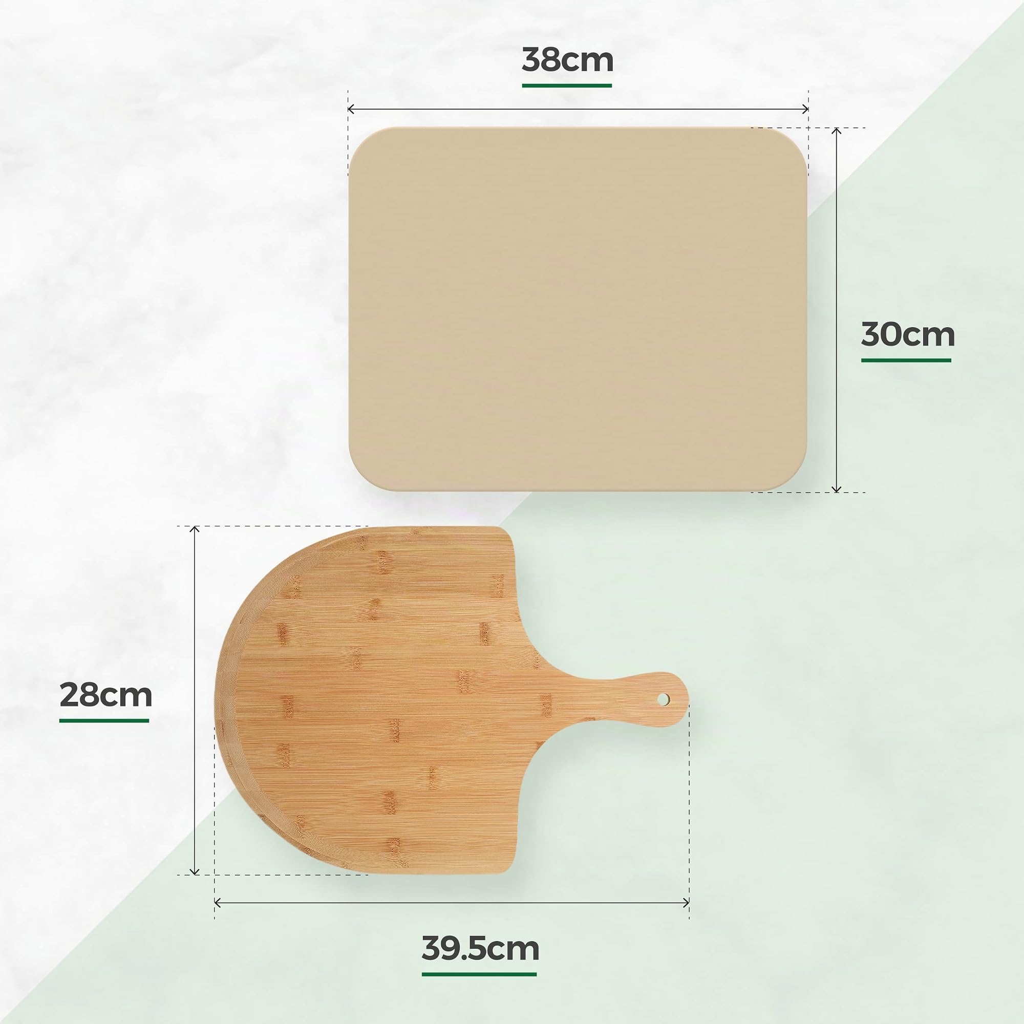 Silk Route Home - Juego de piedra y paleta para pizza – Piedra rectangular para pizza de cordierita grande resistente a la temperatura y antiadherente (38 x 30 cm) y paleta de bambú duradera de alta