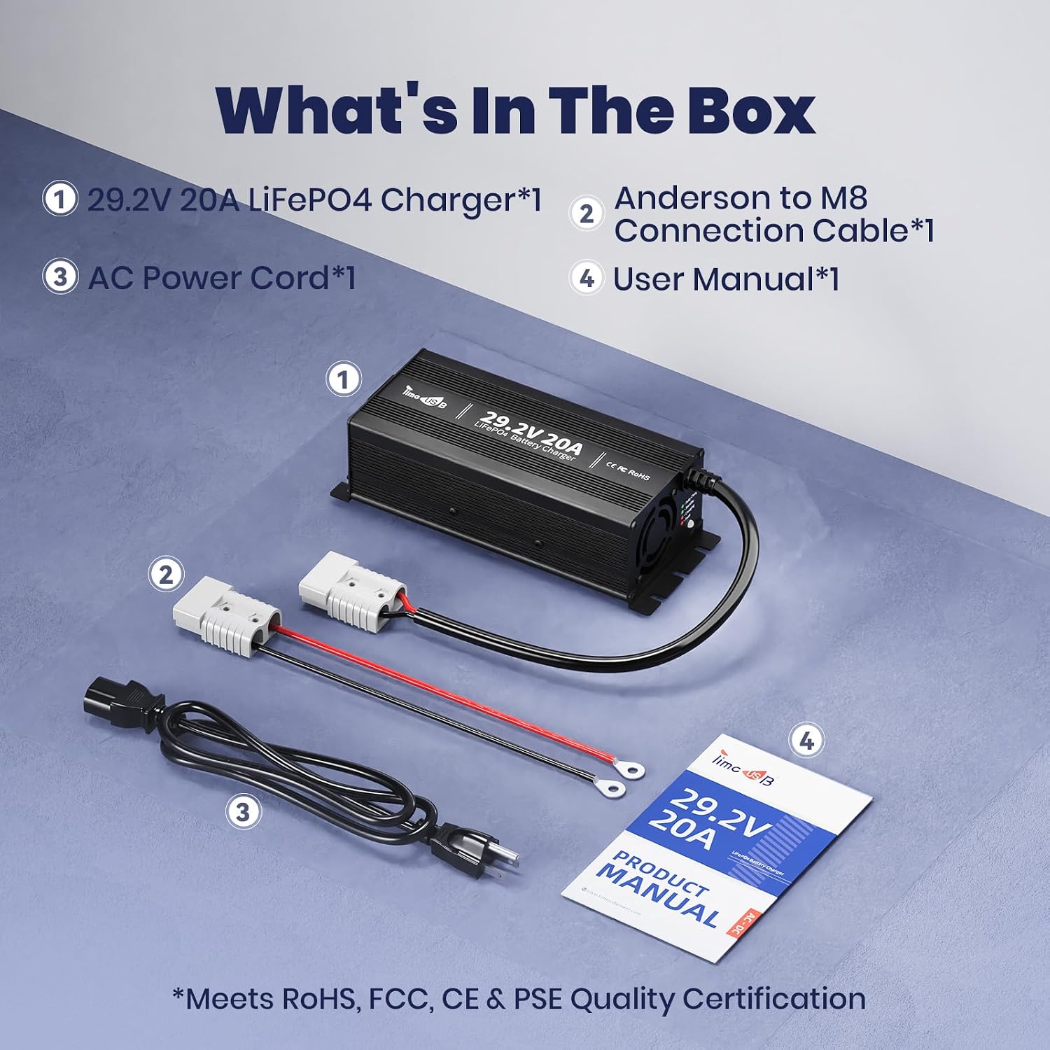 Timeusb 24V 20A Mini LiFePO4 Lithium Battery Charger with LED Indicators