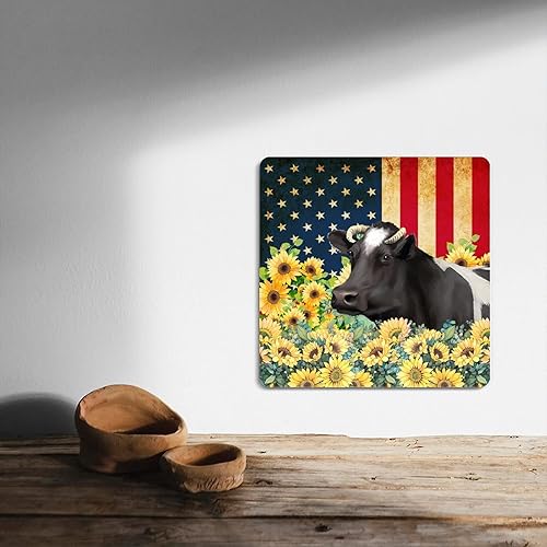 Miniatura 4 de Independence Day Metal Signs Sunflower Cow Farm Animals Aluminum Sign Patriotic Nostalgia Oil Painting Street Sign USA Flags Retro 12 Inch Wall