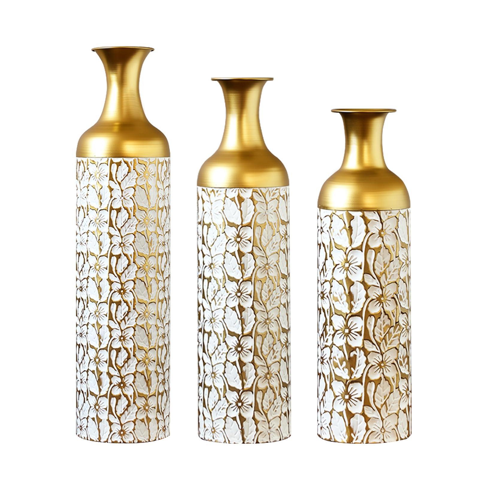 Juego de 3 jarrones de suelo de metal decorativos altos de 83/65/50 cm para hierba de Pampas, flores secas y decoración moderna de salón, pasillo y dormitorio, jarrones grandes con diseño atemporal