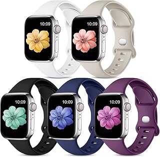 CeMiKa 5 Pack Straps Compatible for Apple Watch Strap 40mm 38mm 41mm 42mm 44mm 45mm 49mm, Soft Silicone Sport Strap for iWatch Strap Series 9 8 7 6 5 4 3 2 1 SE, Women Men, 38mm/40mm/41mm-S/M