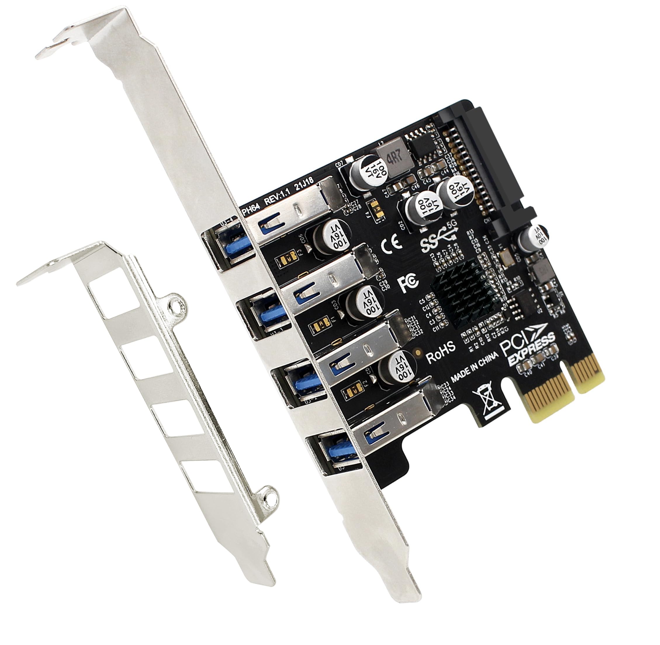 Tarjeta de expansión USB PCIe de 4 puertos, USB 3.2 Gen 1 (5 Gbps), controlador de adaptador de concentrador interno para Windows 11/10/8.1/7/Vista/XP