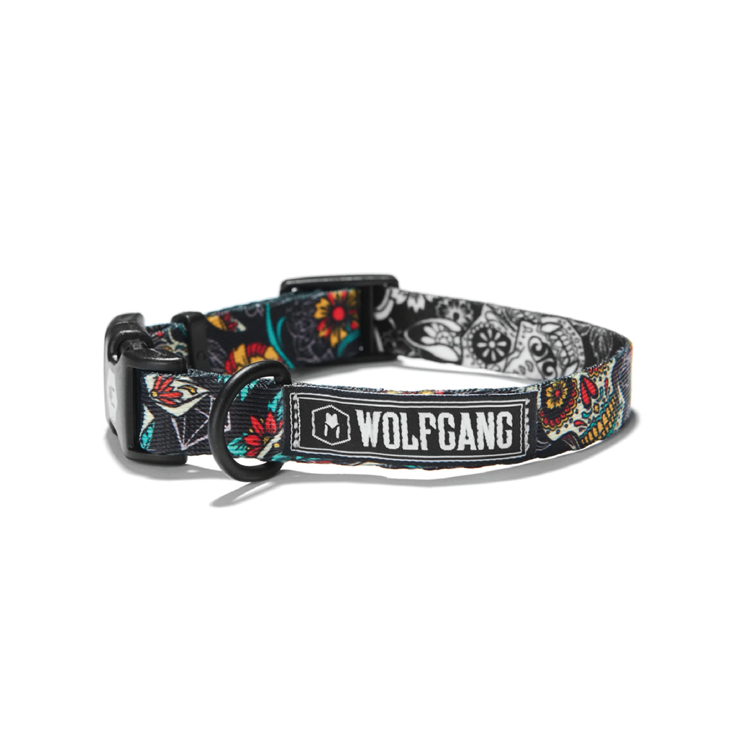 Wolfgang Heavy Duty, Adjustable Dog Collar with Quick Release Nylon Buckle for Walking & Training, LosMuertos Print, Small