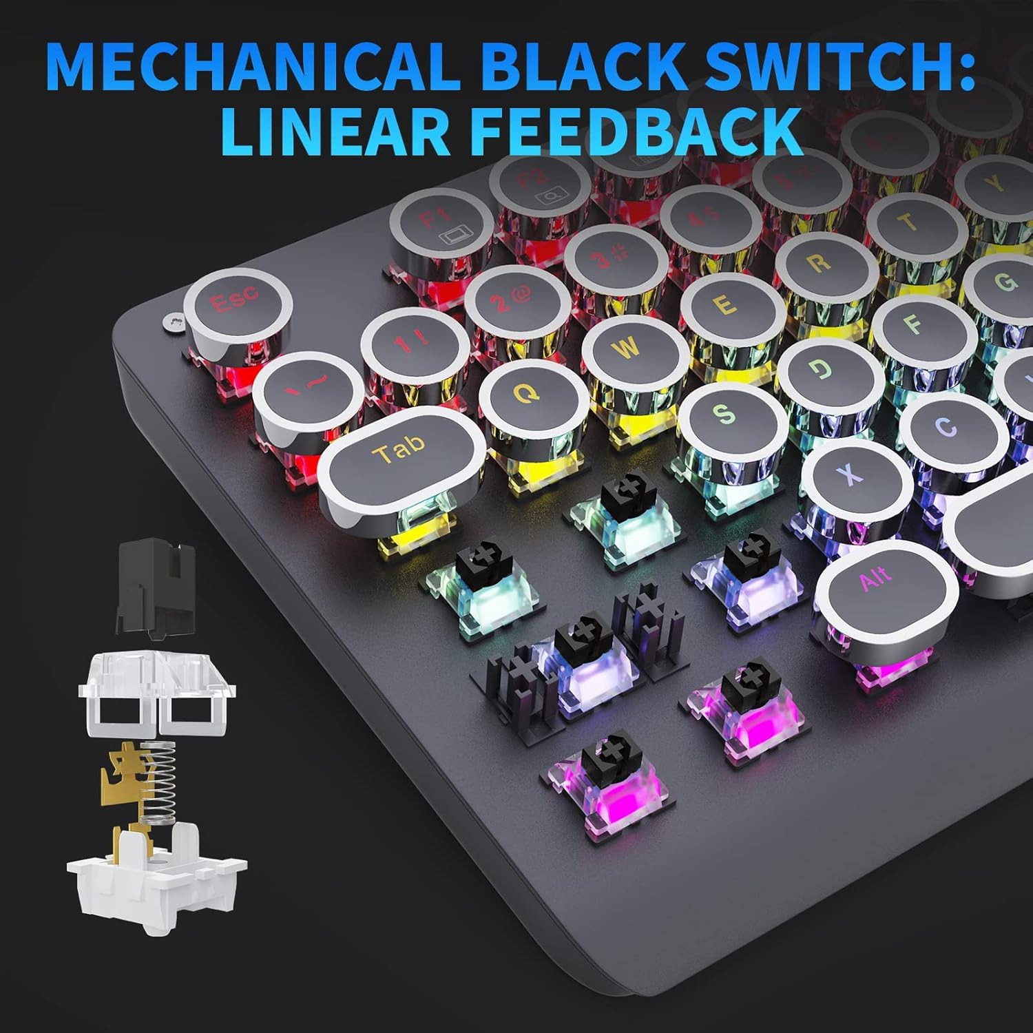 Hand holding a removed keycap from the E-YOOSO K600 keyboard, showing the mechanical switch underneath