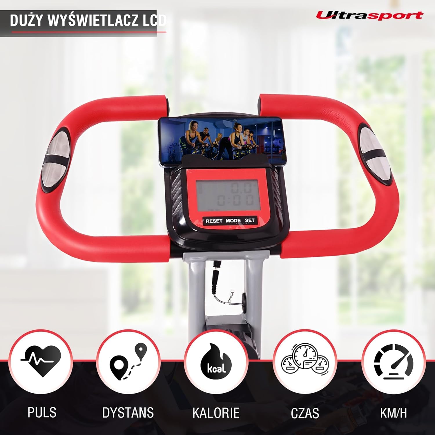 Ultrasport F-Bike Curved rower treningowy składany, rower domowy, składany, z wygodnym siodełkiem, ergometr, rower domowy, rower fitness, czarno-czerwony