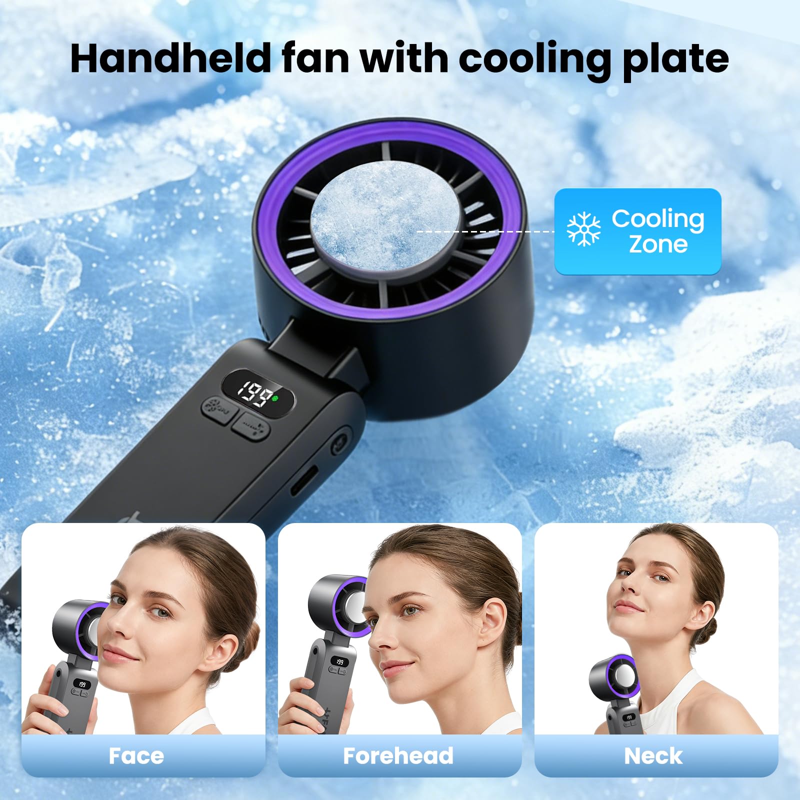 Mini Ventilador de Mano Portatil,Función de refrigeración,5000 mAh,Flujo de Aire Potente de 10 m/s(1-199 velocidad),Ventilador de Cuello Pequeño Plegable USB para Camping,Viajes,Hogar,Oficina