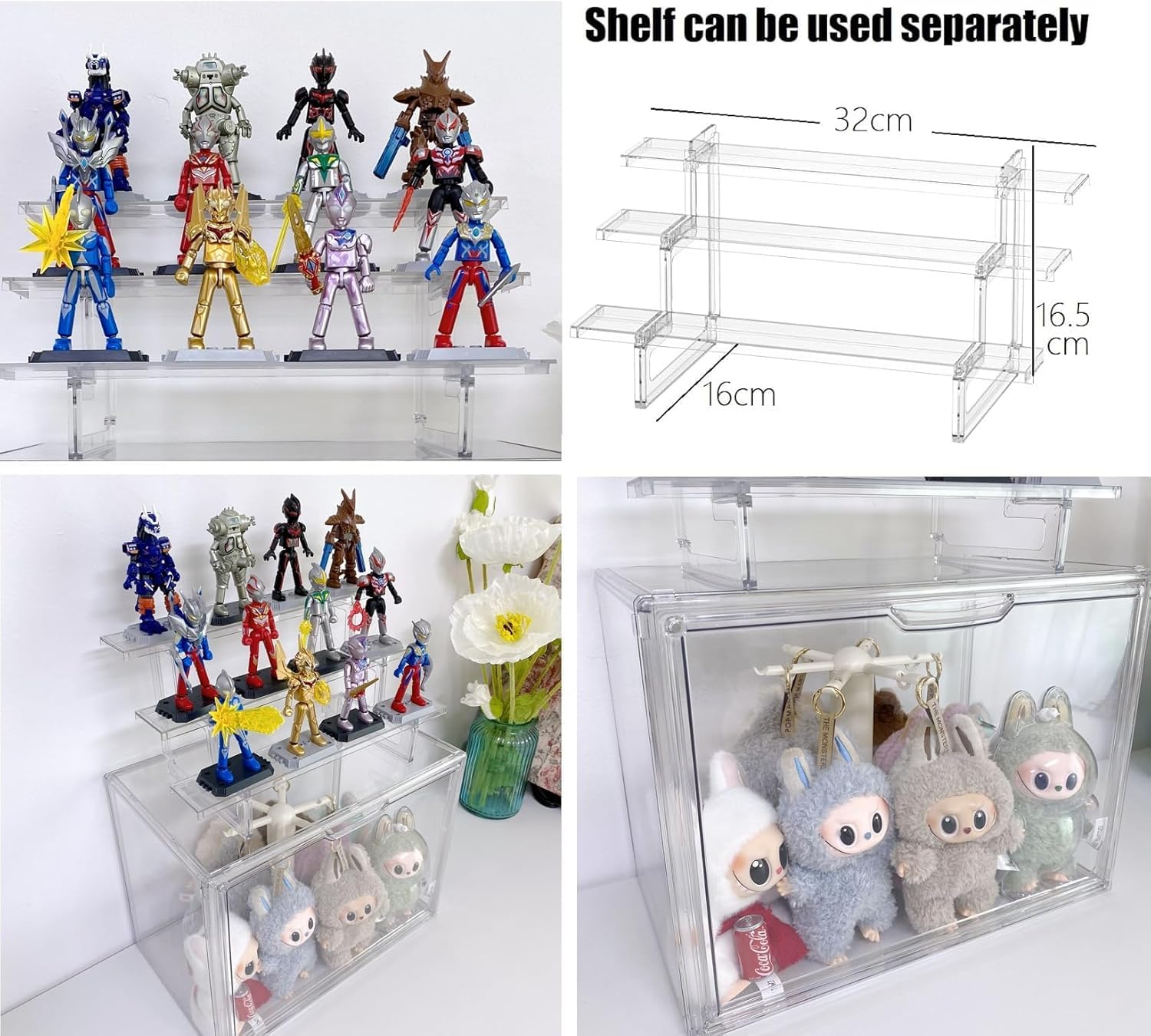Vitrine pour Collection, Boîte de Présentation en Acrylique Transparent à 3 Niveaux pour Figurines Pop, Funko Pop, Mini Figurines, Objets de Collection, DIY (36×23×27cm) - 3