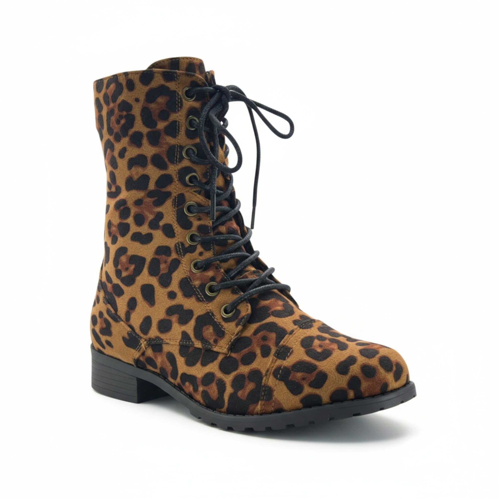 ABSOLEX Womens Lace up Round Toe Low Heel Combat Boots