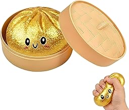 2026 New Mystery Dumpling Squishy with Steamer Box, Glitter Dumpling Squishy Slow Rising Stress Relief Squeeze, Soft Dumpling Squishy Desk Accessory Novelty Gift