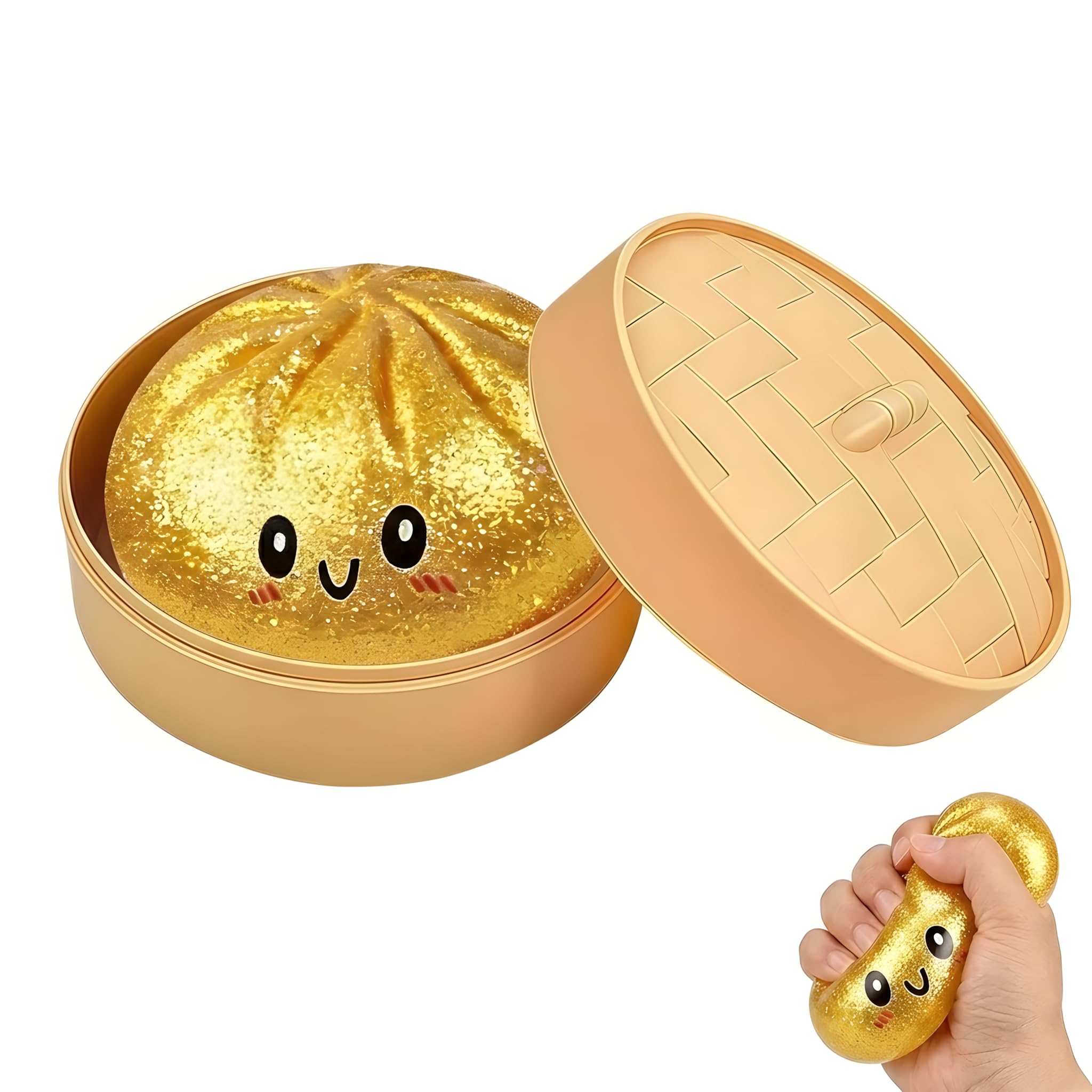 2026 New Mystery Dumpling Squishy with Steamer Box, Glitter Dumpling Squishy Slow Rising Stress Relief Squeeze, Soft Dumpling Squishy Desk Accessory Novelty Gift - 1