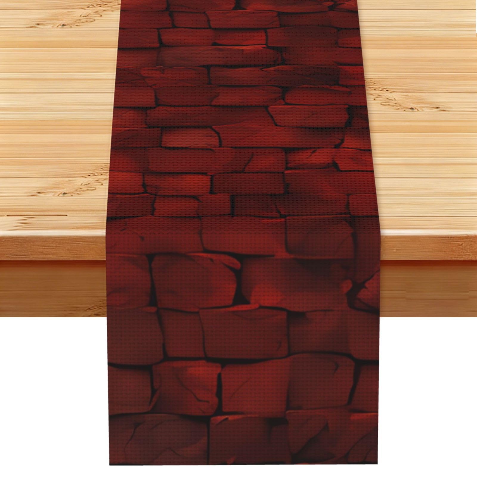 FireBrick Table Runner 13x72 Inch Cotton Linen Table Linen Washable Farmhouse Tablecloth Modern Abstract Art Kitchen Dinning Table Decoration for Home Party Decor