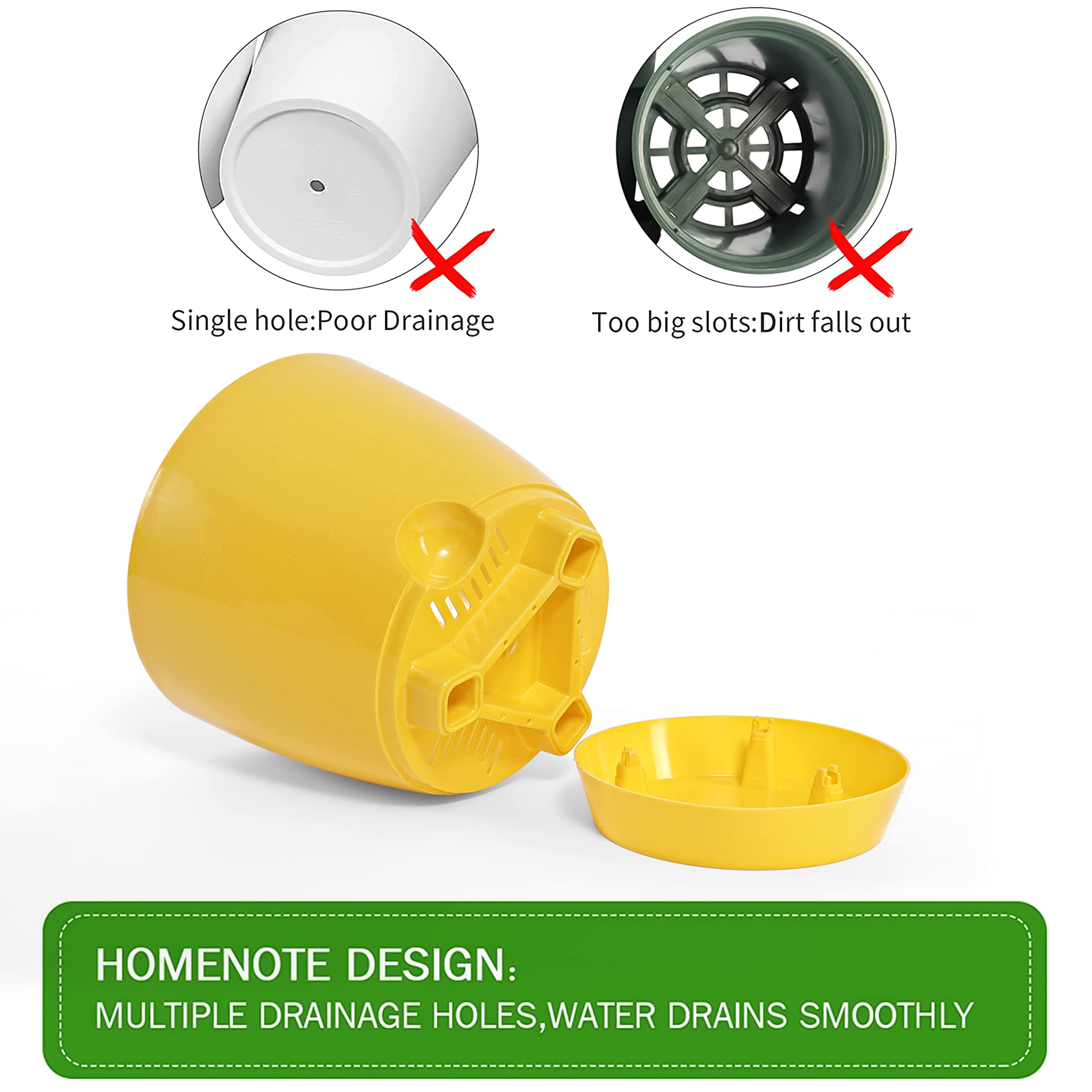 Livzing 7" Self Watering Planter Flower Pot with Drainage Hole - Indoor Outdoor Planter Pots for Balcony Home Garden - Modern Plant Pot - Virgin Plastic Flower Pots - Yellow (Pack of 5) 2