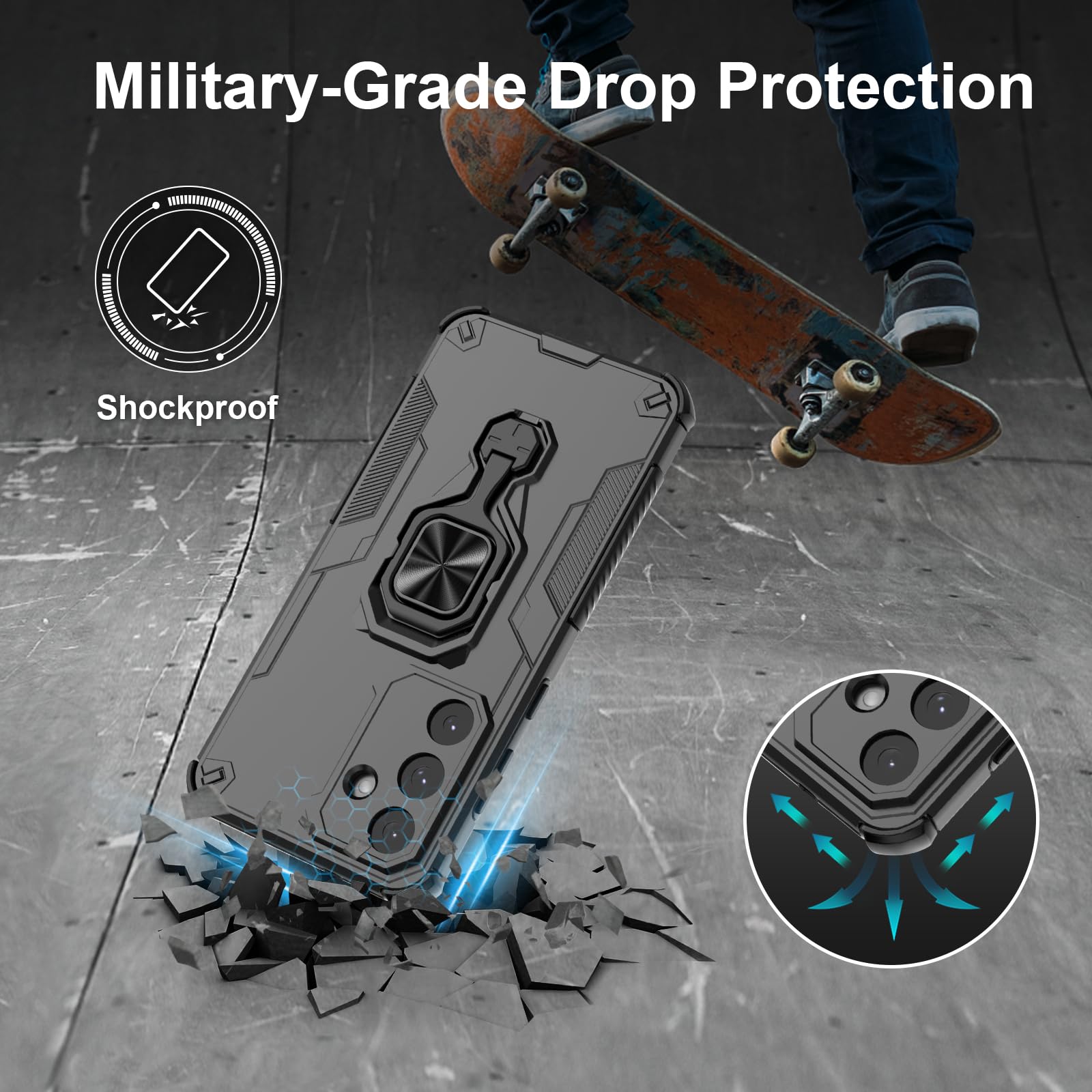 Funda para CMF Phone 2 Pro, Carcasa Antigolpes con Soporte anular metálico, Case Protectora de Grado Militar, Negro — view 1068