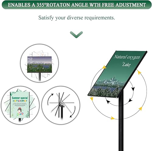 Miniatura 3 de Soporte de letrero ajustable, 8.5 x 11 pulgadas, soporte de suelo con pedestal de mármol resistente, soporte para póster para exteriores e