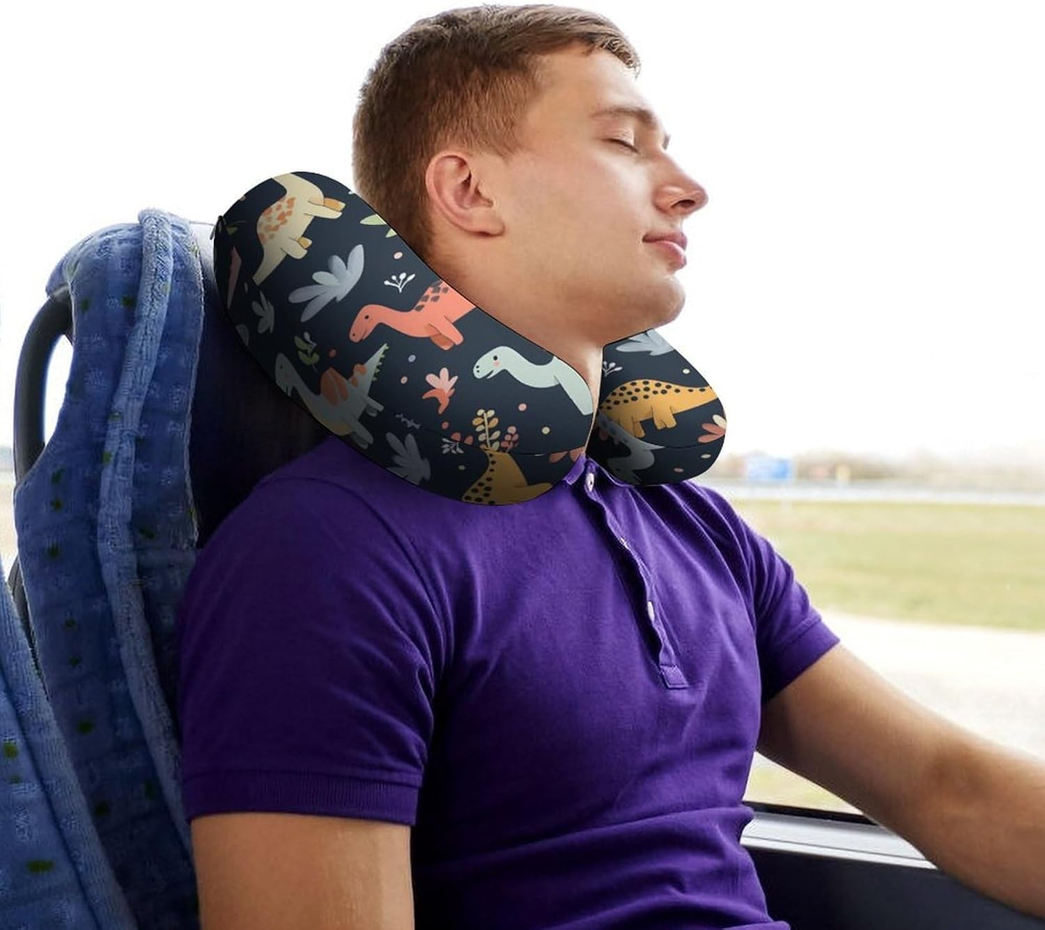 Colored Dinosaur Travel Pillow U Shape Neck Pillow Washable Pillowcase for Sleeping Chair